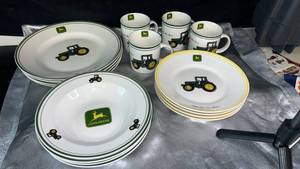 lot 106 image: John Deere Tractor Dinnerware Set with Plates and Mugs