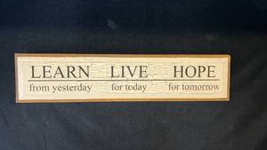 lot 115 image: Learn Live Hope Inspirational Wooden Wall Sign 3ft x 8 inches
