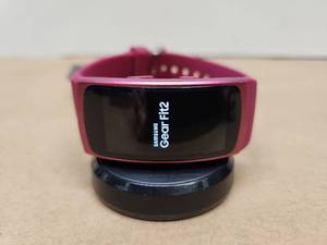 lot 9 image: Samsung Gear Fit2 Pink Fitness Tracker with Charging Dock