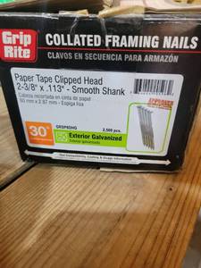lot 20599 image: Grip Rite Collated Framing Nails 2500 Count not a full box - Retail $45