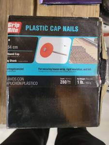 lot 20608 image: Grip Rite Plastic Cap Roofing Nails 1 Inch - 280 Count - Retail $15