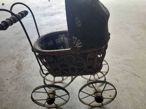 lot 20648 image: Decorative Metal Baby Carriage Planter - Retail $25