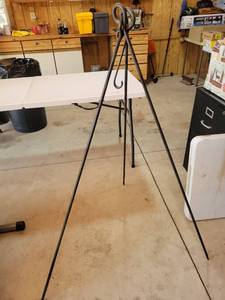 lot 20654 image: Camping Tripod Cooking Stand with Hanging Chain with hanging pot - Retail $45