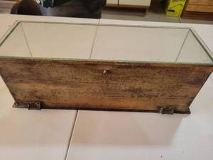 lot 20662 image: Wooden Display Case with Glass Top and Metal Hardware - Retail $25