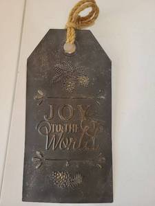 lot 20663 image: Joy to the World Metal Christmas Sign with Rope Hanger 17in Length  - Retail $8