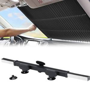 lot 20668 image: Retractable Windshield Sun Shade for Car, Large Sun Visor Protector Blocks 99% UV Rays to Keep Your Vehicle Cool, Auto Sunshade Fits Front Window of Various Models with Suction Cups 2021 New - Retail $26