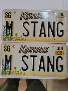 lot 20679 image: Kansas Sunflower License Plates M STANG Set - Retail $15