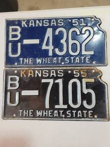 lot 20681 image: Kansas License Plates from 1951 and 1955 - The Wheat State - Retail $25