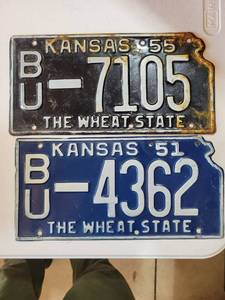 lot 20682 image: Kansas License Plates 1951 and 1955 Set - Retail $25