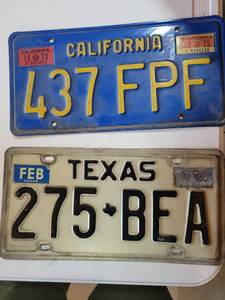 lot 20684 image: California and Texas License Plates from 1970s - Retail $25
