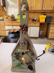 lot 20693 image: Decorative Wooden Birdhouse with Bell and Metal Accents - Retail $25