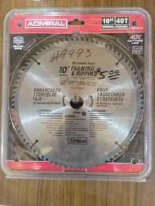 lot 20719 image: Admiral 10 Inch 40T Carbide Circular Saw Blade - Retail $25