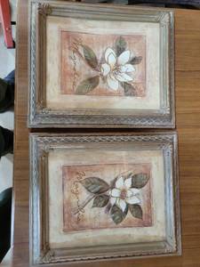 lot 20786 image: Magnolia Botanical Print Set in Ornate Gold Frames - Retail $25