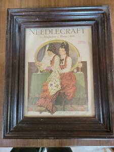lot 20790 image: Framed Needlecraft Magazine Cover February 1919 Crewel Embroidery - Retail $25