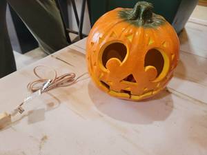 lot 20794 image: LED Light-Up Jack-O-Lantern Pumpkin Halloween Decoration - Retail $15