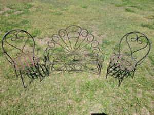 lot 20863 image: Wrought Iron Patio Chair Set - Retail $150