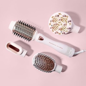 lot 7826 image: Beachwaver Blow Brush - Pink Rosegold  Versatile Blow-Dry Brush for All Hair Types WInterchangeable Attachments  2 Speeds, 4 Heat Settings, and 4 I
