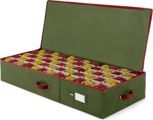 lot 8102 image: ZOBER Underbed Christmas Ornament Storage Box - Stores 120 3 Ornaments, With Dividers - Tear Proof 600D Oxford Fabric, Ornament Organizer Storage Box, Durable Christmas Containers Holder - Green