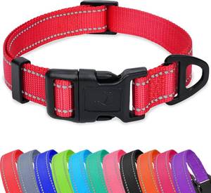 lot 8137 image: Taglory Reflective Adjustable Dog Collars for Puppy Small Medium Large Dogs, Thin Nylon Webbing and Quick Release Plastic Buckle(Red, Medium)