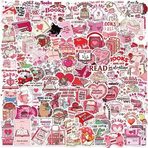 lot 8370 image: 100PCS Books Valentines Day Stickers Pink Aesthetic Stickers Pack Cute Bookish for Teens Adultes Sticker for Laptop Vinyl Waterproof Sticker Aesthetic Decals (p)