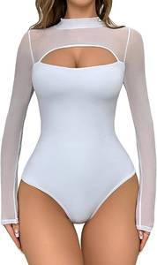 lot 8397 image: Aranmei Women s Sexy Mock Turtle Neck Long Sleeve Shirts Sheer Mesh Cutout Trendy Going Out Bodysuits Tops, Size Medium, COLOR BLACK