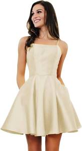lot 8414 image: Satin Short Homecoming Dresses with Pockets for Teens Spaghetti Straps Prom Dress for Women 2026 SIZE 0