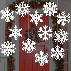 lot 8419 image: Threehoney 12 Pcs 10 Inch12 Inch Large Christmas Decoration Outdoor Double Sided Christmas Yard Hanging Ornaments Holiday Porch Lawn Hanging Decoration for Xmas Tree Porch Yard Decor(Snowflake)
