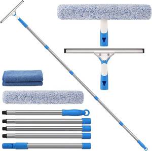 lot 8445 image: Mitclear 6.5 Feet Window Cleaning Kit with Extension Poles, Window Cleaner Tool with 14  Silicone Squeegee, 14  Microfiber Scrubber & Cloth, Window Washing Equipment for IndoorOutdoor Windows