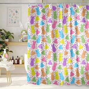 lot 8462 image: Spring Easter Peeps Shower Curtain 72x72 Inch Bunny Shower Curtains for Bathroom with Hooks Spring Easter Bathroom Home Bath Decor Waterproof Fabric