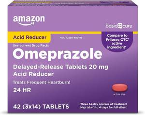 lot 8478 image: Amazon Basic Care Omeprazole Delayed Release Tablets 20 mg, Acid Reducer, treats frequent heartburn, Cream, Regular, 42 Count (Pack of 1), 42 Count,