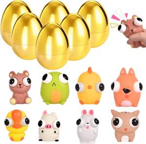 lot 8484 image: 8 Pack Jumbo Golden Easter Eggs Fillers with Popping Eyes Fidget Toys, Squeeze Animals for Stress Relief, Easter Basket Stuffers & Easter Hunt Party Favors Classroom Prize Gifts for Kids