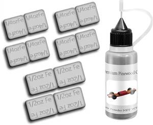 lot 8501 image: DerbyCraftPro Pinewood Car Weights Kit 4oz Derby Car Weights0.5oz Graphite PowderGraphite Lubricant Works on Pine Wheels & AxlesLead-Free Low-Profile Weights Adjust The COG, Easy Peel & Stick
