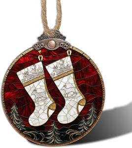 lot 8505 image: DASTOLL Stained Glass Christmas Decorations, White Elk Socks Suncatcher for Window Christmas Tree Hanging Ornaments Red Sun Catcher Xmas Decor Gifts for Women Men Mom Nana Friend