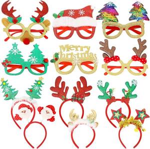 lot 8522 image: 12PCS Christmas Glasses Headbands Set, Glitter Christmas Party Decoraion for Kids & Adults with 12 Cute Designs Exquisite Decor Women Accessories for Family Xmas Holiday Supplies Favors Photo Props