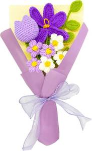 lot 8523 image: Crochet Flower Bouquet, Completed Knitted Artificial Flowers, Handmade Tulip Bouquet Ideal for Home Decor and Celebrations (Purple Tulip)