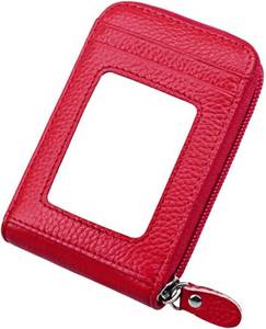 lot 8530 image: Credit Card Case Organizer Genuine Leather Zip-Around Security Wallet Red