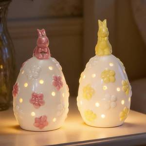 lot 8145 image: WDS WONDROUS Light Up Easter Decorations Bunny and Egg Figurines Set, LED White Easter Spring Home Decor, Ceramic Rabbit Egg Sculpture for Farmhouse Tabletop Centerpiece Wedding Gifts 2PCS