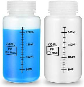lot 8174 image: 2 Pcs Plastic Bottles with Airtight Lids 8oz250ml Graduated Food Grade Leak Proof PP Sample Containers Wide Translucent Liquids Storage Mouth Reagent Bottle for Laboratory Classroom Home