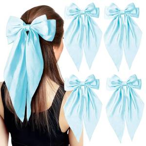 lot 8188 image: Hair Bows for Women Girls 4PCS Light Blue Silky Satin Hair Bow Large Coquette Bow Hair Clip Oversized Hair Ribbons Long Tail Hair Barrettes Hair Accessories Gifts