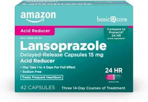 lot 8191 image: Amazon Basic Care Lansoprazole Delayed Release Capsules, 15 mg, Proton Pump Inhibitor, Acid Reducer, 24 Hour Heartburn Medicine, 42 Count Pack