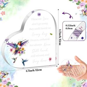 lot 8195 image: WATINC Acrylic Heart Table Centerpiece - Hummingbird Memorial Gifts for Women, Remembrance Keepsake Sign, Condolence Sympathy Gifts for Loss of Loved One, Bereavement Desk Decor for Funeral Grief