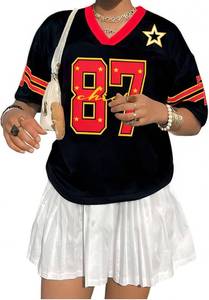 lot 8208 image: Oversized Jersey Shirts for Women Shirts Y2K Number Graphic Jerseys V Neck Cute Streetwear Tee Tops SIZE XL