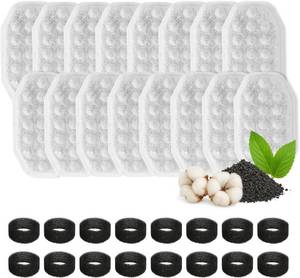 lot 8216 image: 32 PCS Cat Water Fountain Filter for 108oz3.2L Stainless Steel Dispensers   16 Pack Replacement Filters for Pet Fountains   16 Carbon  16 Sponge   Improves Water Quality & Reduces Odors