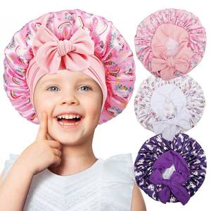 lot 8237 image: 3 Pcs Kids Bonnets for Girls,Soft Silk Bonnet for Kids,Satin Hair Bonnets Child Sleeping Cap,Breathable Toddler Bonnet with Tie Bands for Teens Toddler Curly Natural Hair(WhitePinkPurple)
