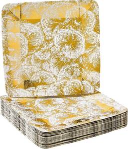 lot 8239 image: SILVER SPOONS Elegant Square Disposable Paper Plates (18 Pc) Metallic Floral Print, Heavy Duty Paper Plates 7 inch, Party Dessert Plates for Birthday, Gold Dinnerware Set for Celebrations & Events