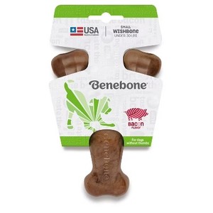lot 8240 image: Benebone Wishbone Dog Chew Toy - Bacon - S