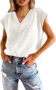 lot 8574 image: Saodimallsu Womens V Neck Cap Sleeve Lightweight Knit Sweater Top