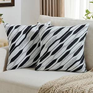 lot 8633 image: FUTEI Black White Decorative Throw Pillow Covers 18x18 Inch Set of 2,Soft Geometric Textured Faux Cashmere Cushion Case,Modern Home Decor for Couch Bed Living Room