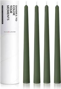 lot 8657 image: 10 Classic Taper Candles, Dark Moss Green, 4-Pack, 7-8 Hours Long Burning, Unscented Tall Candlesticks