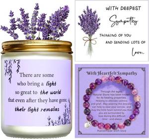lot 8665 image: Memorial Scented Candles Gifts Baskets for Loss of Loved One, Bereavement Sympathy Thoughtful Grief Gift Ideas for Women, Sorry for Your Loss, 7oz Lavender Candle, Healing Bracelets, Condolences Card